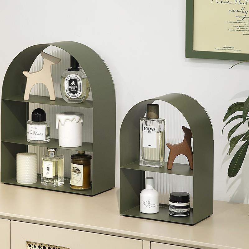 圆拱形杯子展示架 墨绿色拱门杯架 ins风化妆品收纳架 桌面置物架