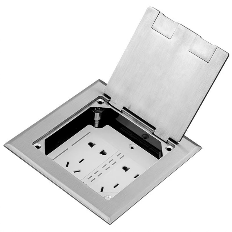 146型地插座开启式不锈钢翻盖六位隐藏式网路双电源五孔地面插座