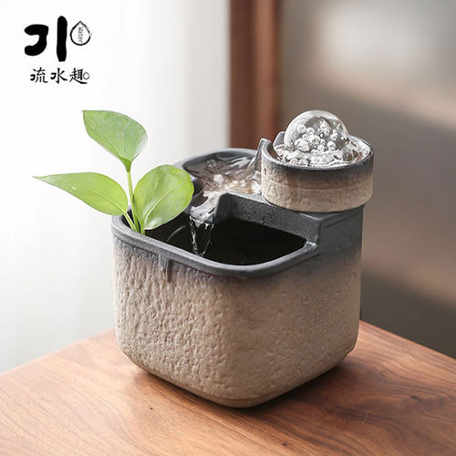 流水趣 流水摆件流水器陶瓷装饰品家居办公室送礼品桌面招财摆件