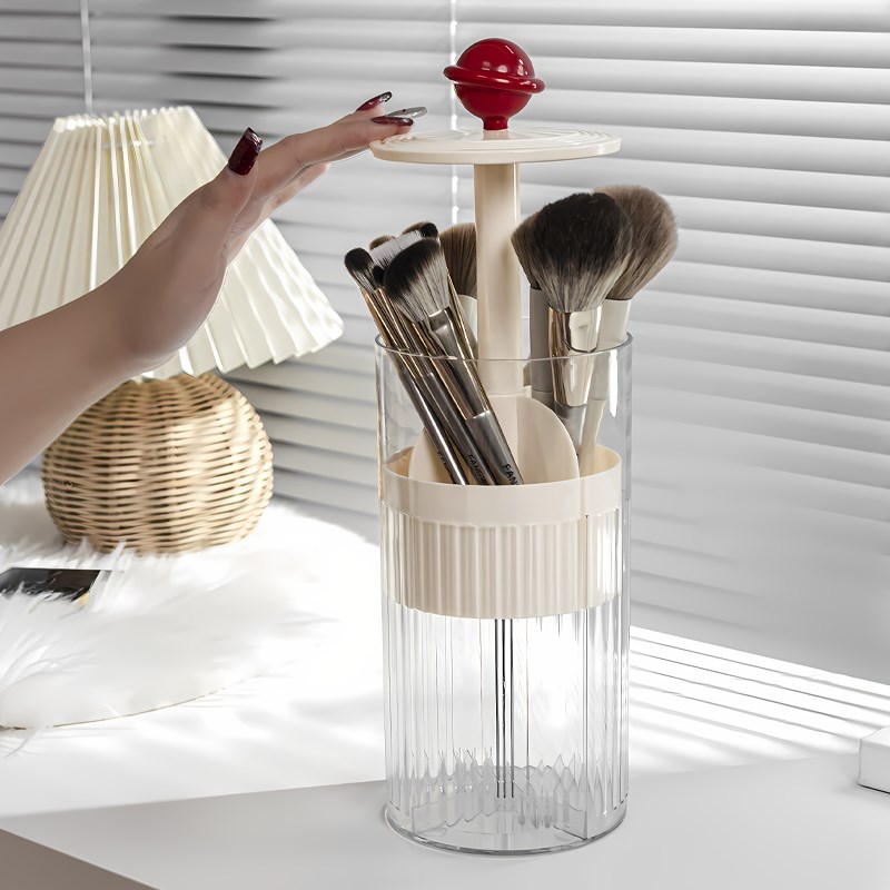 化妆刷收纳筒梳妆台桌面高级感自动升降化妆品盒子眉笔眼影刷子筒