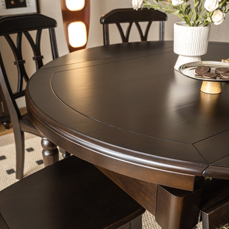 美式餐桌实木餐桌椅组合伸缩折叠圆桌长桌变圆桌复古2用餐桌