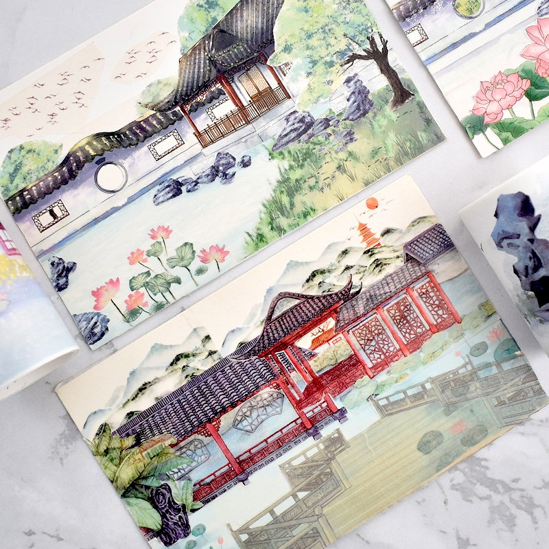 五宝中国风古代建筑手帐胶带装饰素材和纸胶社团古风拼贴手账胶卷