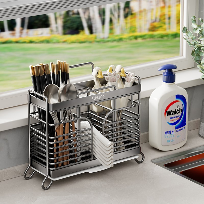 筷子收纳盒筷子筒壁挂式不锈钢厨房家用新款筷笼篓勺子沥水架