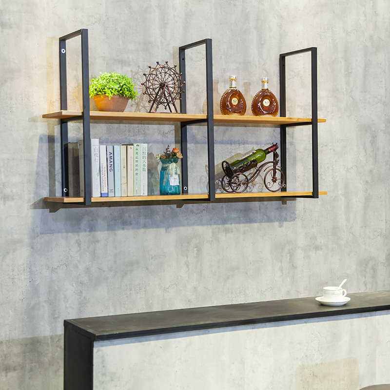 铁艺定制简约实木悬挂壁挂多层书架置物架一字搁板收纳架酒架吊架