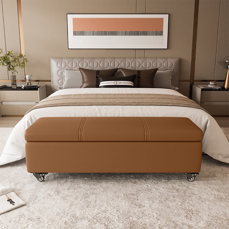 换鞋凳家用门口服装店沙发凳床尾储物箱长方形长条带轮收纳小凳子