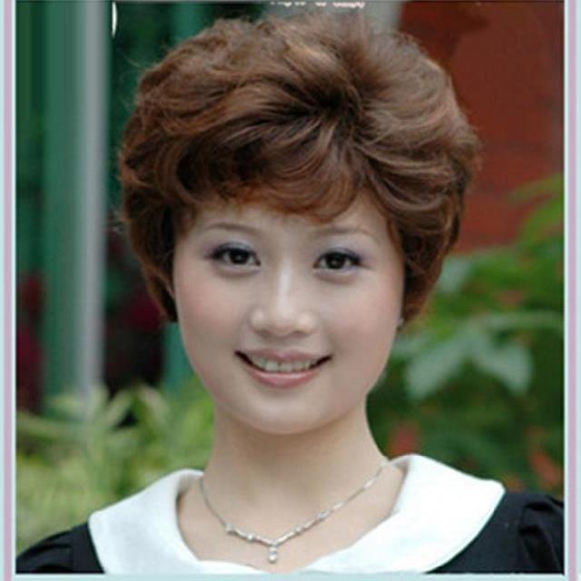 中老年假发真发中年女式短卷发送妈妈全头套假发短发发型真人发丝