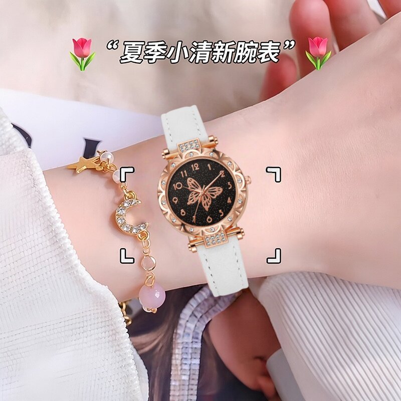 女生韩版简约休闲考试专用静音防水蝴蝶腕表ins风显白小清新手表