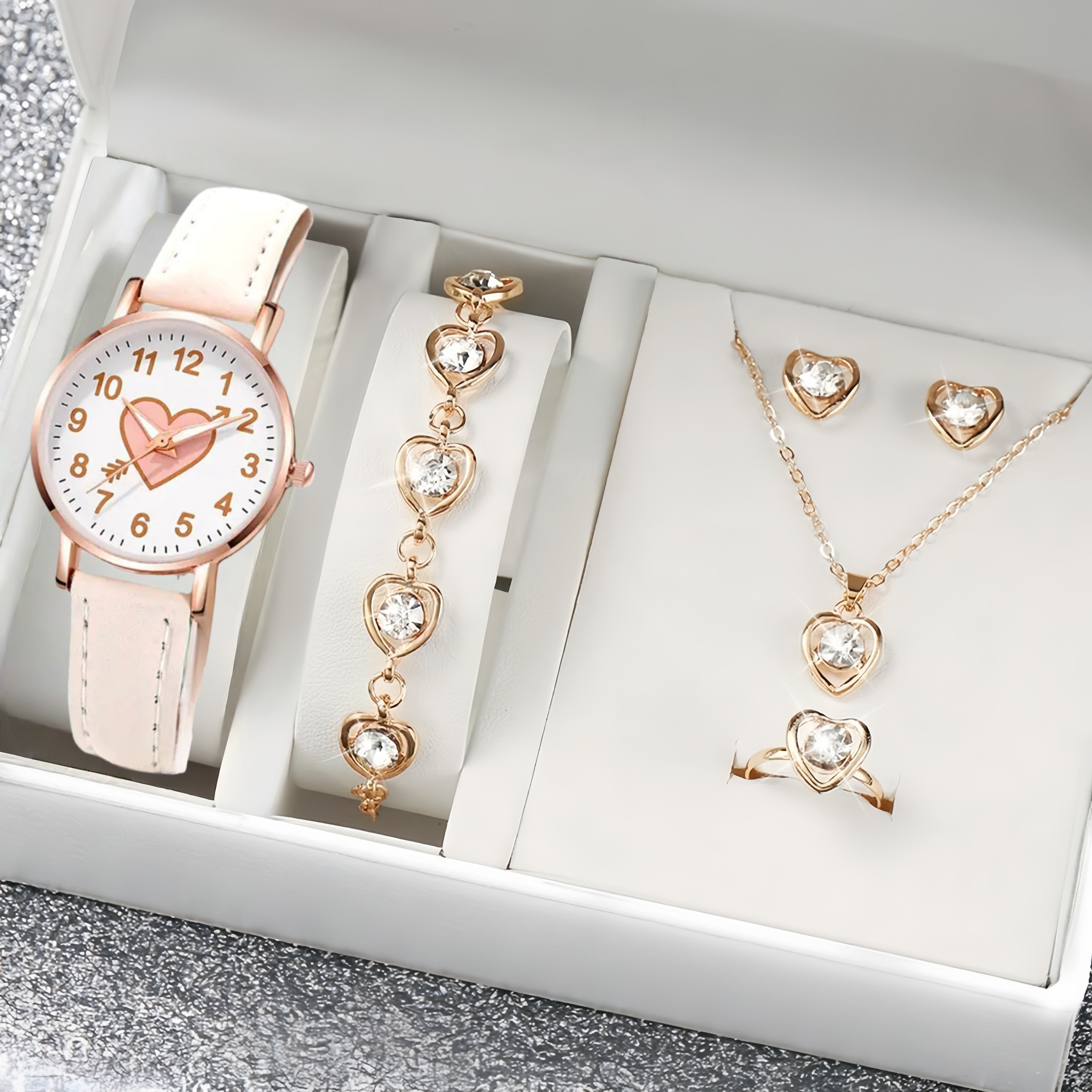 女朋友圣诞节礼物手表五件套礼盒装甜美可爱学生考试静音防水腕表