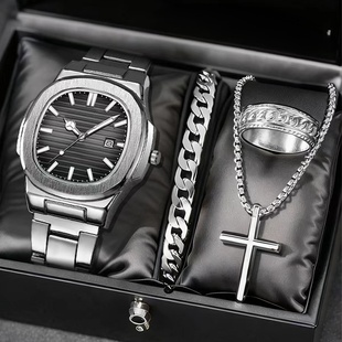 情人节送男朋友礼物考试潮流男手表时尚防水钢带腕表简约商务日历