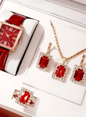 女朋友情人节礼物不掉色饰品全套礼盒装复古轻奢红色水钻项链吊坠