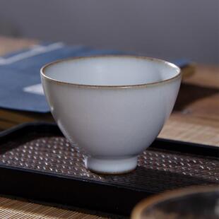 景德镇纯手工汝窑个人大师杯茶杯单杯冰裂裂片功夫茶杯大铁胎