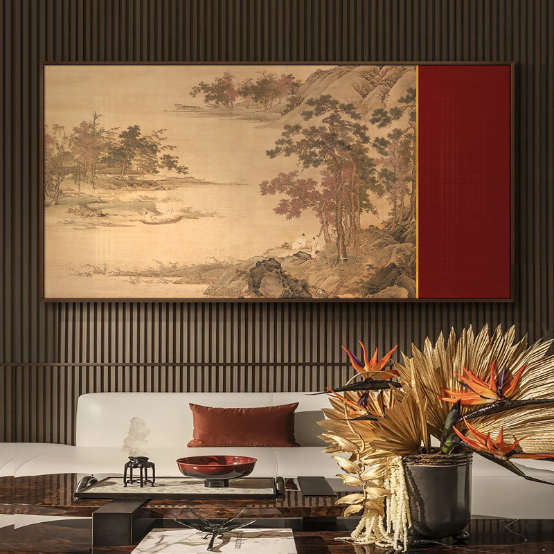 新客厅背景饰画大气挂画样板房山水风景茶大幅挂画