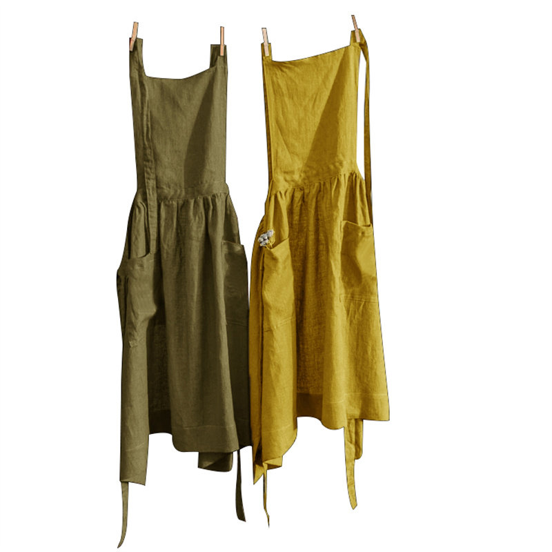 纯亚麻围裙透气美甲画画花艺师花店工作服女新款百褶裙定制