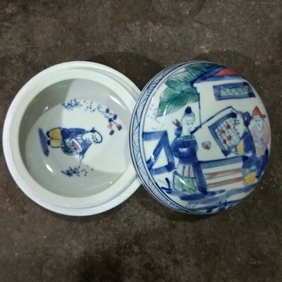 哥窑片陶瓷粉盒 仿古片印签盒印泥盒 文芳装饰陈设用品