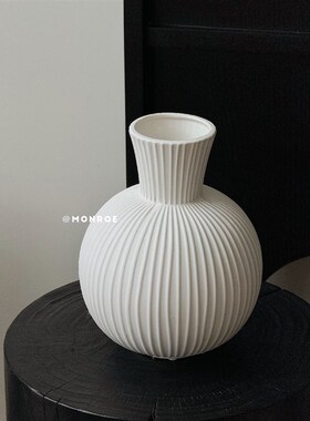 竖纹白陶 风白色瓶客厅卧室水养插装饰品