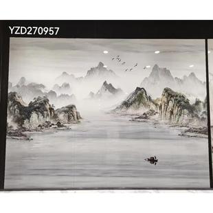 新款 轻奢复古 山水岩板沙发客厅背景墙大板装 饰画新中式