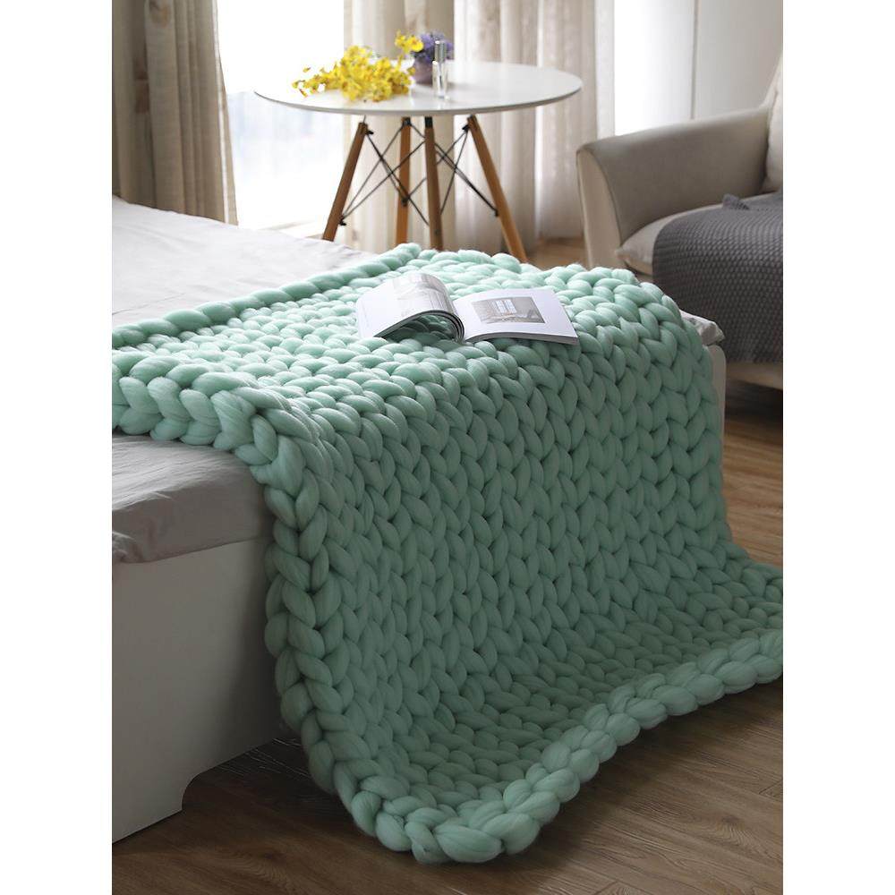 超粗毛线毯子ins网红毯美利奴手工编织摄影毯地毯沙发毯空调毯