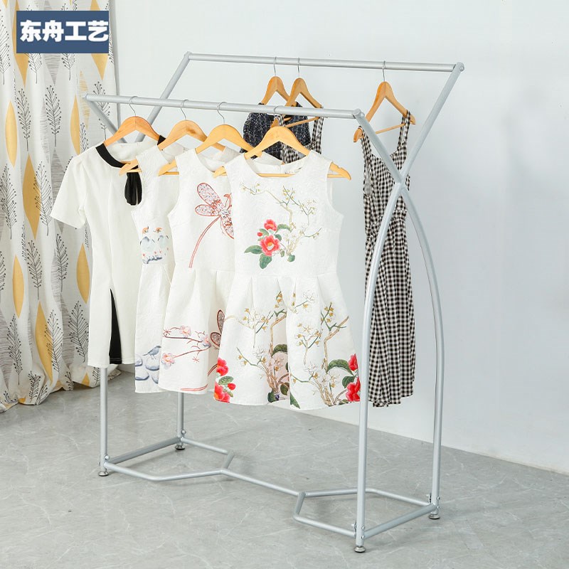 银色中岛架服装店女装展示架中间货架双杠侧挂衣架双排陈列架落地