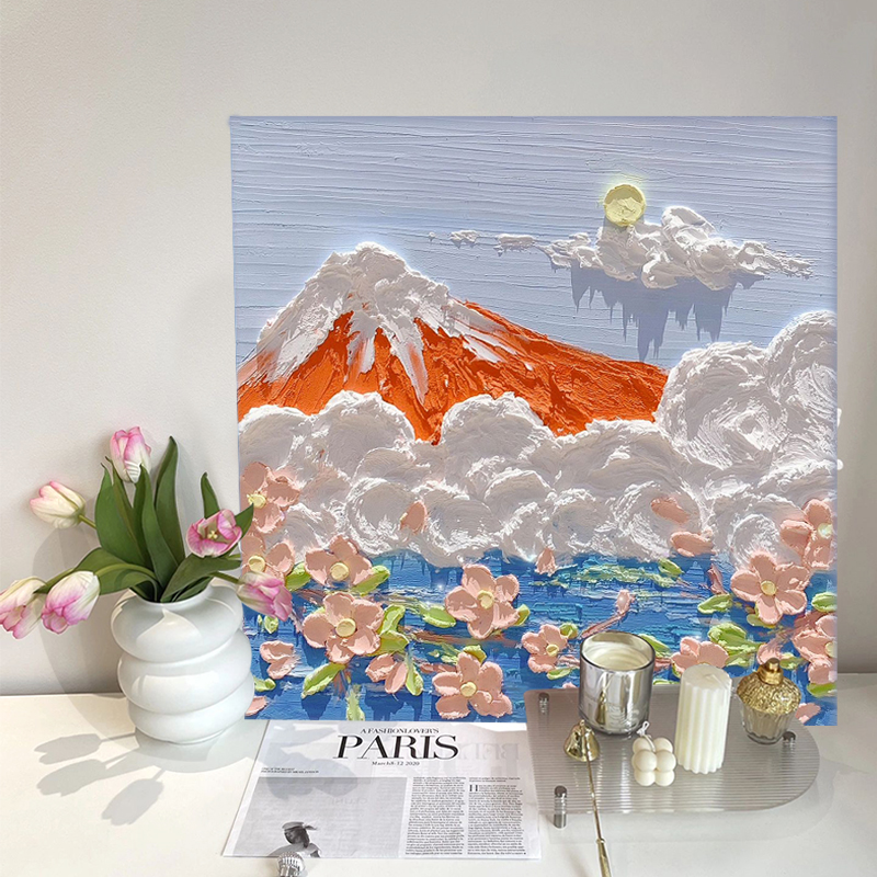 花卉风景高级感肌理画石英砂丙烯数字油画diy填充手工立体装饰画图片