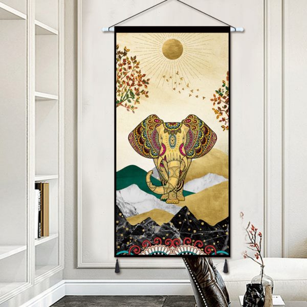 民族风大象挂布轻奢风背景布挂毯民宿玄关装饰画卧室客厅挂画布艺图片