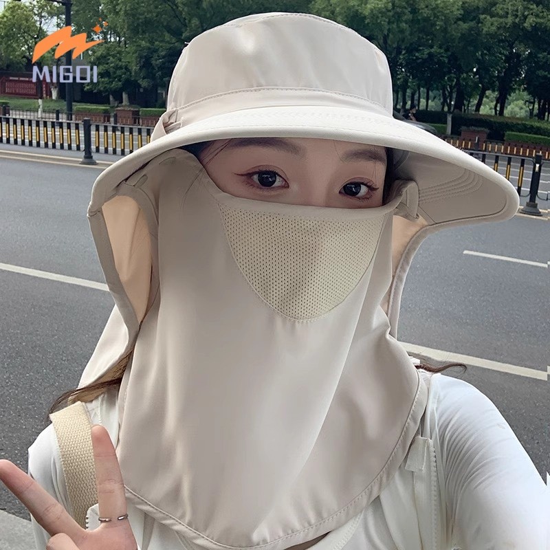 日本夏天帽子遮阳女夏季防晒面罩防紫外线大檐遮脸护颈骑车全方位