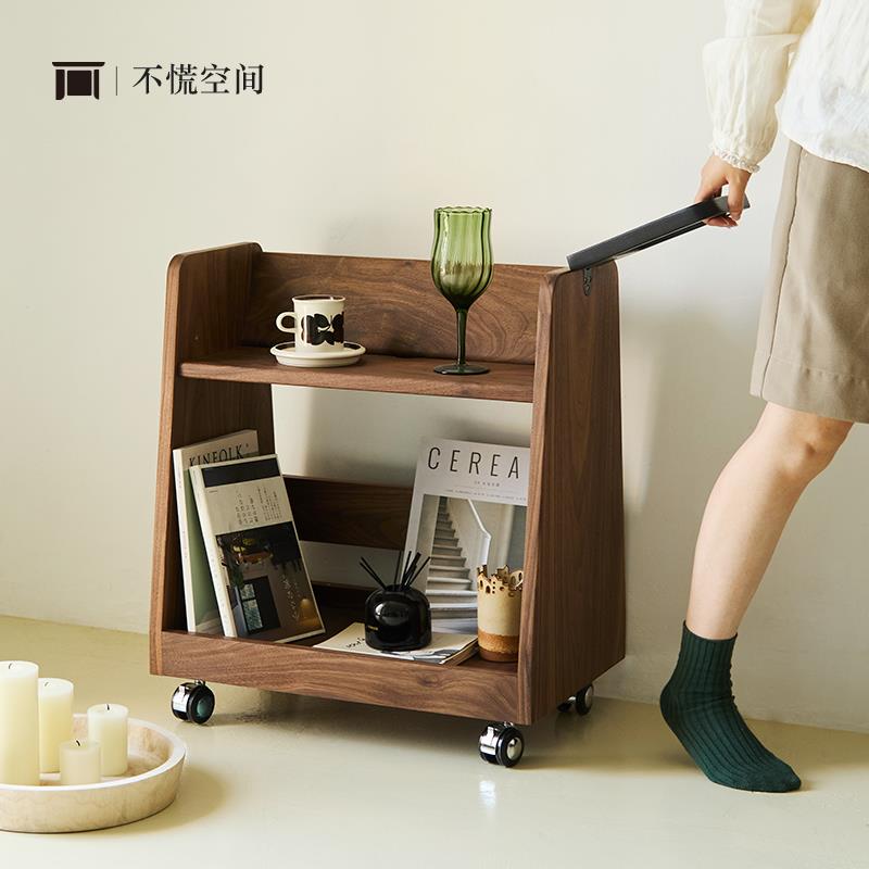 不慌空间/复古实木可移动茶几小推车客厅沙发边几中古书架置物架