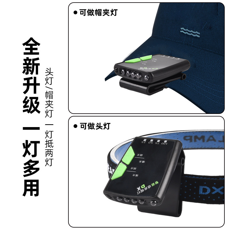 感应头灯 钓鱼夜钓可充电强光超亮LED夹帽灯帽檐头戴式防水
