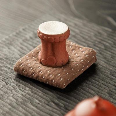 老岩泥粗陶新中式竹节鎏银盖置茶壶盖碗盖子配件盖置壶盖托摆件