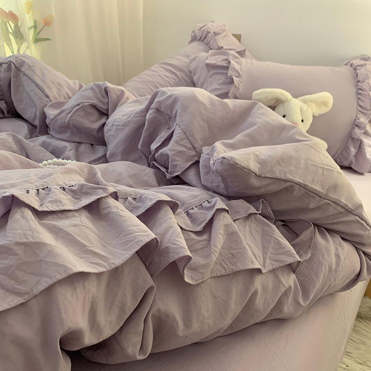 ins少女心紫色被套四件套水洗棉床单床笠款宿舍三件套学生宿舍套4