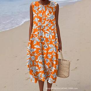 2025 Sleeveless Casual Print Elegant Long Dress Dress Slim-f