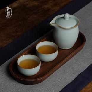 家用简约便携景德镇陶瓷开片可养 汝窑快客杯一壶二杯旅行茶具套装