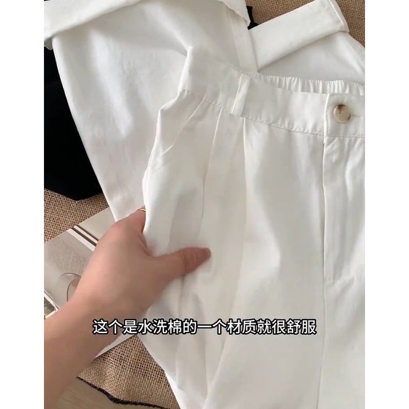 150小个子裤子白色工装裤女夏季145复古网红水洗棉直筒裤阔腿长裤