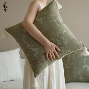 中古宋式美学绿色系棉麻组合抱枕客厅沙发靠垫民宿酒店高级感靠垫