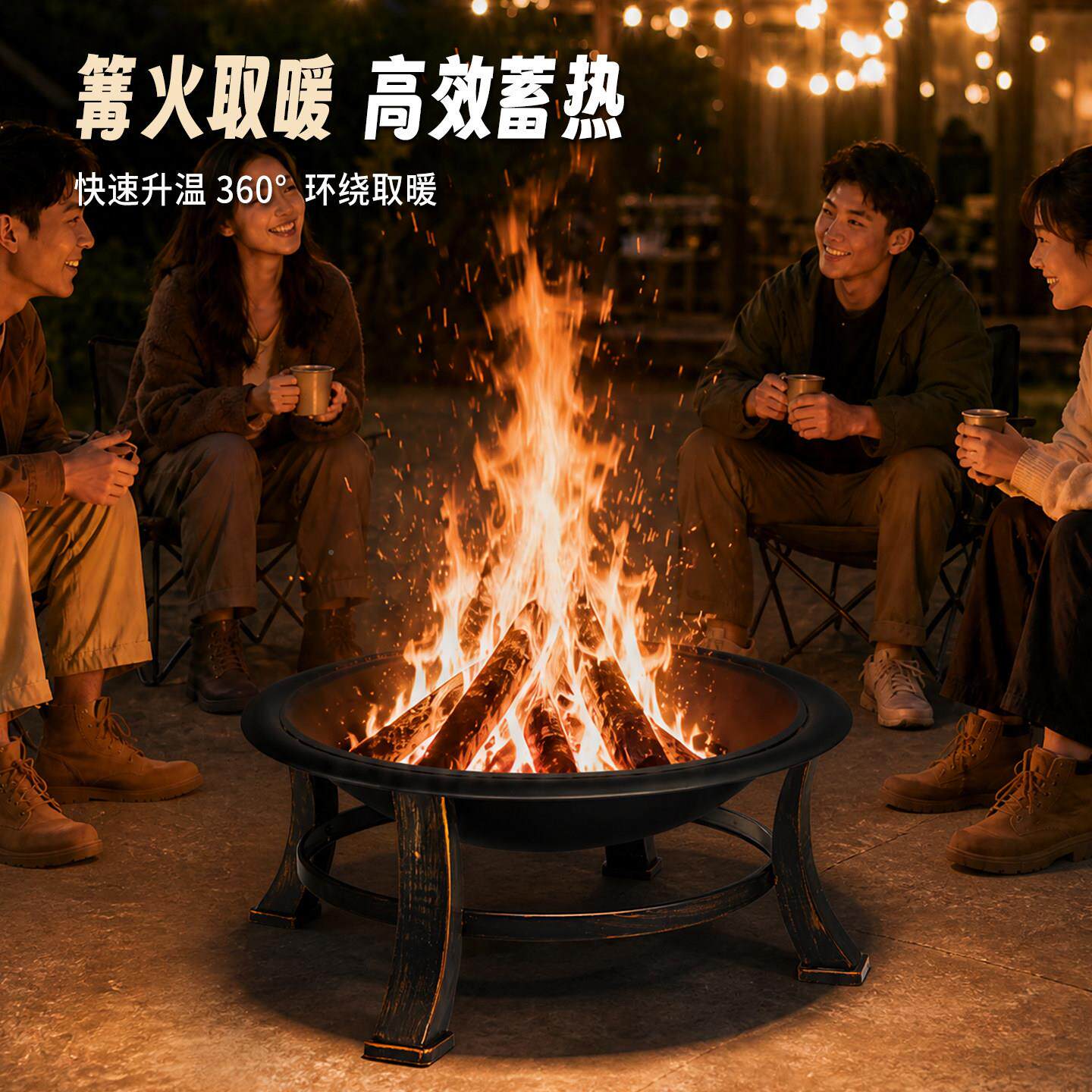 户取外工篝匠火坑烧烤炉暖火炉围炉煮庭院阳台室内HJ2601火茶盆烧