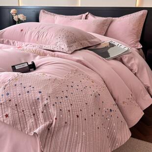 高级感极简风四件套亲肤超软裸睡被套床单主卧室简约轻奢床上用品