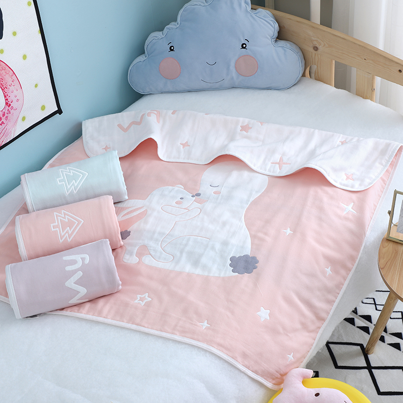 宝宝纱布毛巾被六层儿童外出推车盖毯婴儿新生儿幼儿园小被子