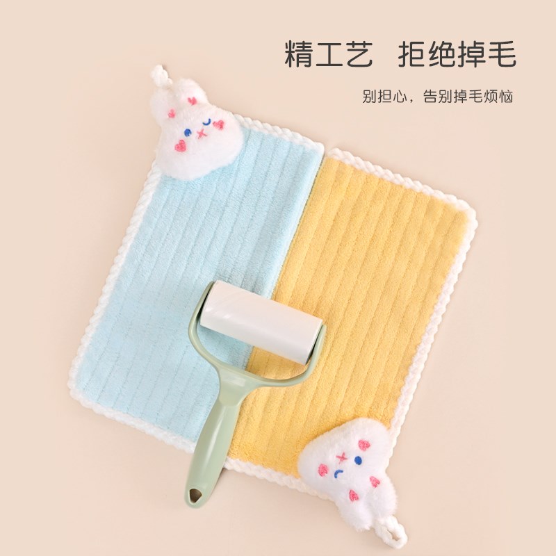 擦手巾挂式强吸水可爱小毛巾加厚珊瑚绒不掉毛厨房擦手小方巾
