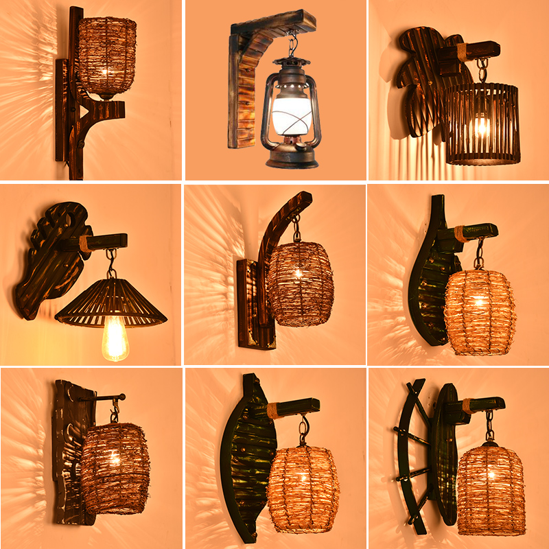 中式仿古复古马灯竹艺壁灯个性灯具卧室床头灯民宿客栈创意酒吧灯