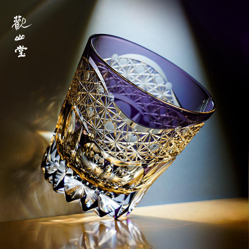 精刻版日式江户切子光曙水晶玻璃杯家用洋酒0980杯花子手刻威士工