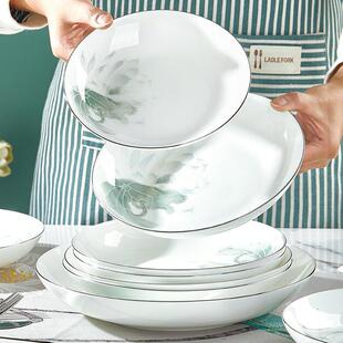 骨瓷盘子盘子家用2025新款陶瓷餐具高档轻奢简约银边碗盘组合套装