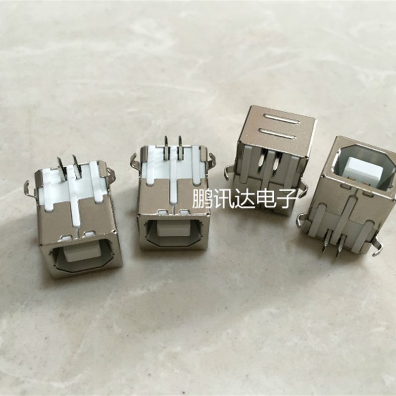 方口USB插座 USB-B母打印机接口D型90度弯针USB母座PCB焊接母座