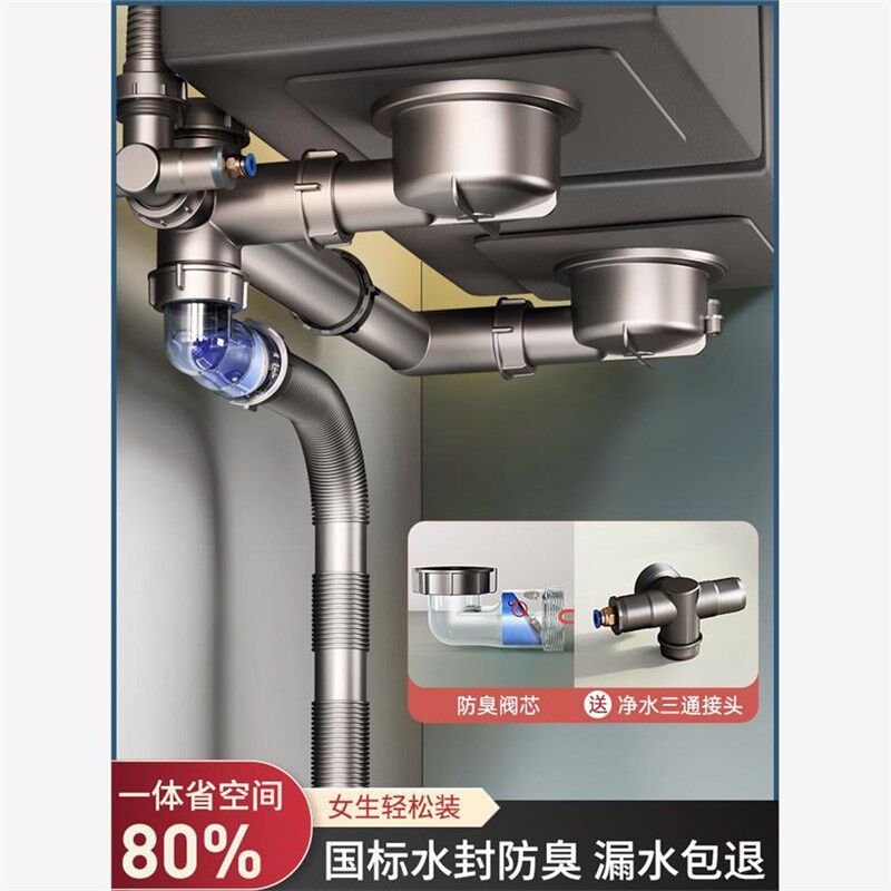 超省空间厨房下水管排水管配件洗菜盆洗碗池单双槽全套通用型家用