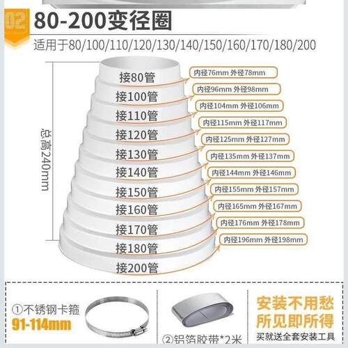 吸抽油烟机排烟管变径圈排风管道转换接口厨房止逆阀变径器大小头