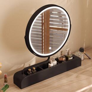 360度旋转实木智能梳妆镜可翻转可移动卧室带灯桌面化妆台式镜子