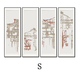 茶楼茶室包间背景墙挂画民宿酒店四联墙画新中式样板间饭店装饰画