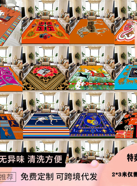 美式轻奢骏马橙色卧室地毯客厅茶几毯网红直播拍照衣帽间定制满铺