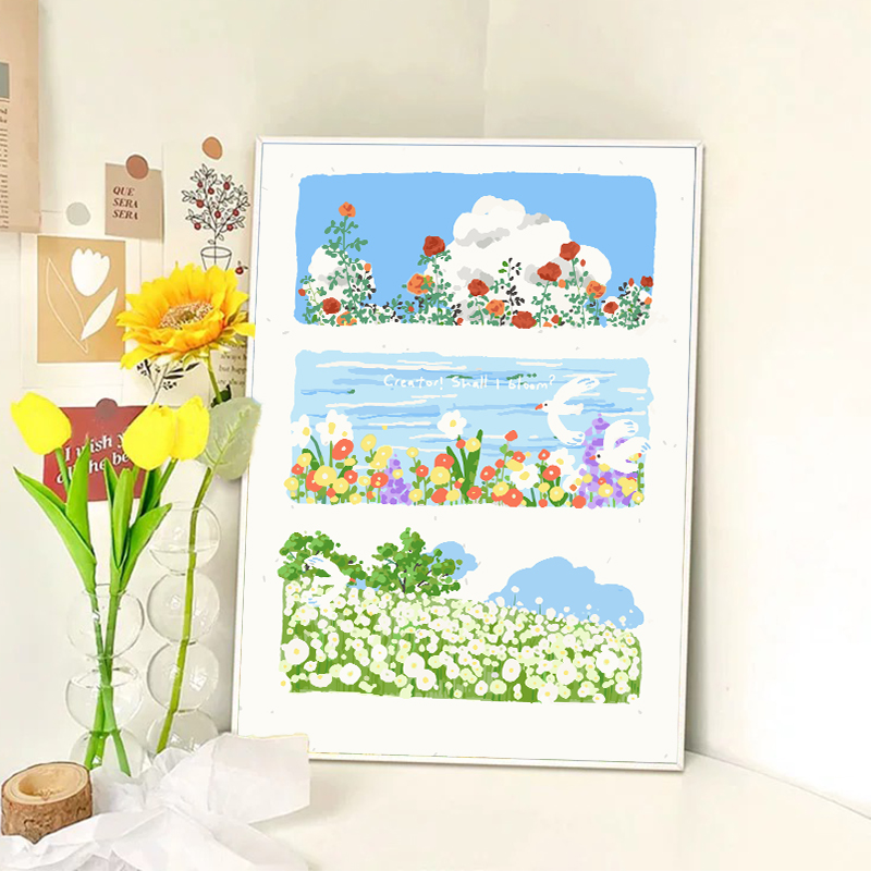 春日系风景数字油画diy填充填色手工绘花卉丙烯油彩画装饰画图片