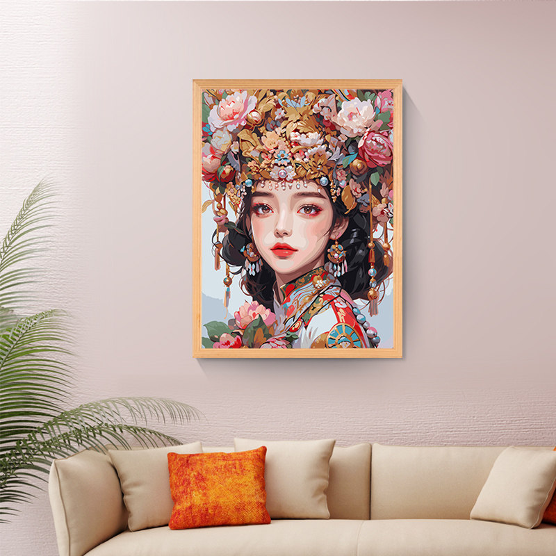 人间富贵diy数字油画人物卡通油彩画花卉印象装饰画填充填色