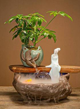 中流水摆件招水车家式居办公室桌面HYY20101财小型鱼缸装饰开业乔