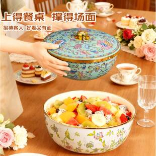 食品级家琅用和面揉面搪瓷FR1203盆子盖厚发面珐碗加厨房沥水篮带